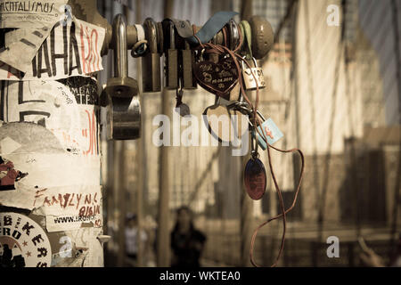 New York City, Brooklyn Bridge Close up Stockfoto