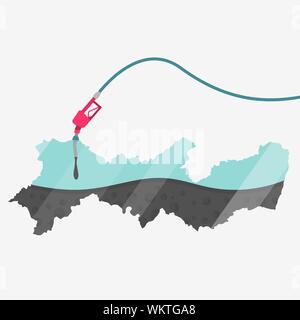 Karte von Pernambuco wird durch Öl getankt. Tankstelle getankt. Auf der Karte gibt es Glas Reflexion. Brasilianischer Bundesstaat. Konzeptionell. Öl produzieren oder importieren Stock Vektor
