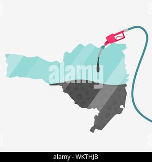 Karte von Santa Catarina durch öl getankt. Tankstelle getankt. Auf der Karte gibt es Glas Reflexion. Brasilianischer Bundesstaat. Konzeptionell. Öl produzierenden oder im Stock Vektor