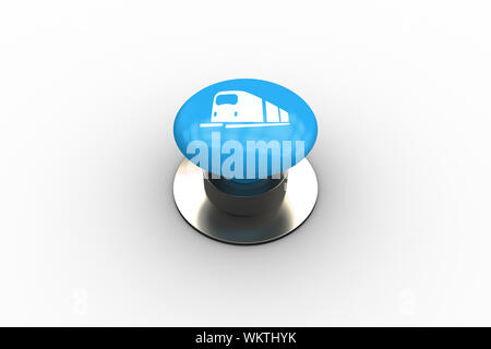 Das zusammengesetzte Bild im Zug Grafik auf blaue Druckknopf Stockfoto