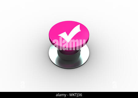 Das zusammengesetzte Bild im häkchensymbol Grafik auf pink Push Button Stockfoto