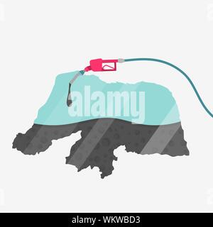 Karte von Rio Grande do Norte durch öl getankt wird. Tankstelle getankt. Auf der Karte gibt es Glas Reflexion. Brasilianischer Bundesstaat. Konzeptionell. Öl produzierenden Stock Vektor