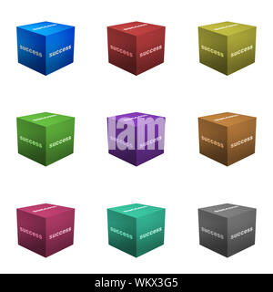 Erfolg Boxen in 3D Cube Format isoliert auf weißem Stockfoto