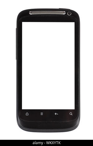 Neues Smartphone mit großem Touchscreen auf weißem Hintergrund Stockfoto