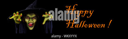 Unheimlich böse Hexe versucht, Viewer, Halloween Banner zu fangen Stockfoto