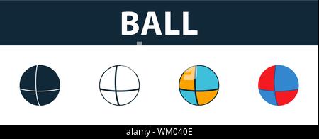Kugel Icon Set. Vier Elemente in verschiedenen Stilrichtungen von baby Sachen icons Collection. Kreative Kugel Icons, Outline, Farben und Symbole Stock Vektor