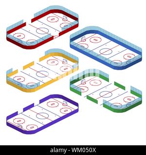 Eingestellt von mehrfarbigen hockey Arenas in isometrischer auf einem weißen Hintergrund. Vector Illustration. Stock Vektor