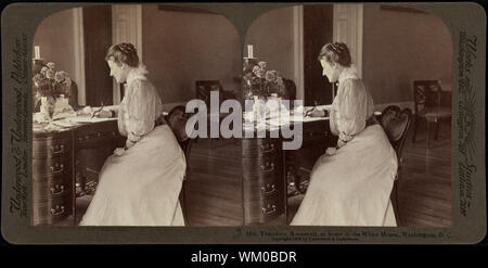 Frau Roosevelt, zu Hause im Weißen Haus, Washington DC, USA, Stereo Karte, Underwood & Underwood, 1903 Stockfoto