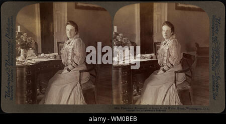 Frau Roosevelt, zu Hause im Weißen Haus, Washington DC, USA, Stereo Karte, Underwood & Underwood, 1903 Stockfoto