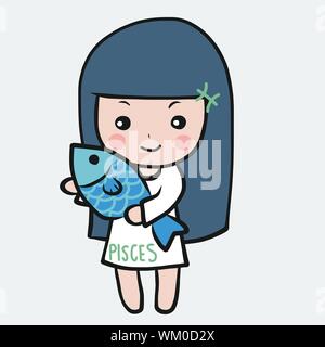 Fische Mädchen Horoskop cartoon Vektor-illustration doodle Stil Stock Vektor
