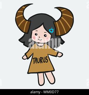 Taurus Girl Horoskop cartoon Vektor-illustration doodle Stil Stock Vektor