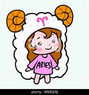 Aries Mädchen Horoskop cartoon Vektor-illustration doodle Stil Stock Vektor