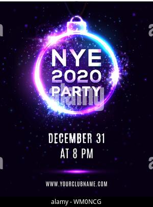 Silvester 2020 Party Poster auf blauem Hintergrund. Stock Vektor