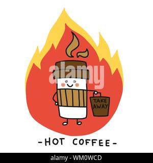 Heiße Kaffeetasse mit Take Away Tasche Cartoon Vektor Illustration Stock Vektor