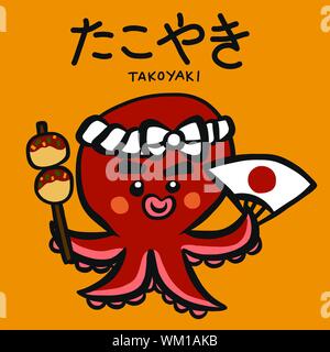 Japanisches Essen Takoyaki Octopus cartoon Vektor-illustration doodle Stil Stock Vektor