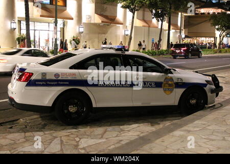 Polizeiauto in Honolulu, Hawaii, Waikiki Beach Stockfoto