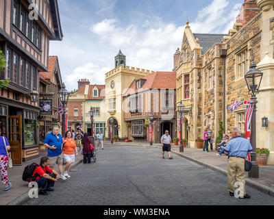 Ansicht des Epcot Themenpark in Disney World in Orlando, Florida. Epcot ist einer der größten Themenparks im Park. Stockfoto