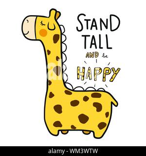 Nette Giraffe mit Wort stehen hoch und glücklich Cartoon sein vektorgrafik Stock Vektor
