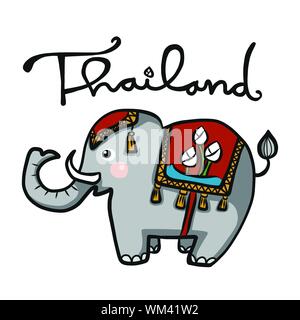 Thailand Elefant tragen rote Kostüm Cartoon Vektor Illustration Stock Vektor