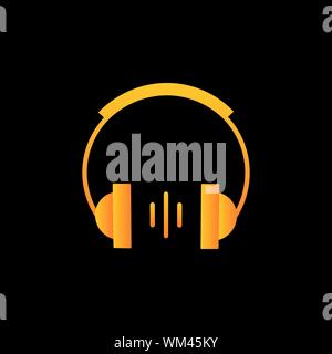 Kopfhörer mit Klang einfache bunte Symbol isoliert auf Schwarz. Stock Vektor