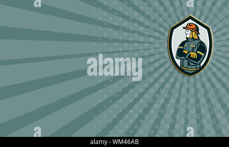 Business Karte zeigt Abbildung: ein Feuerwehrmann Feuerwehrmann not Arbeiter die Arme verschränkt auf die Seite legen Innenschild Crest auf der Rückseite isoliert Stockfoto