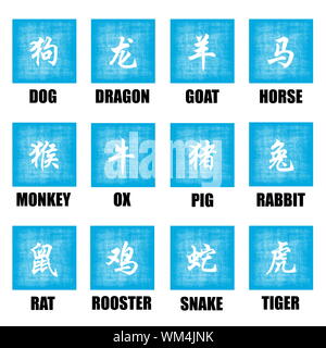 Chinesisches Sternzeichen Tiere Lunar Astrologie Kunst Set Stockfoto