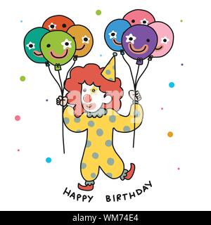 Happy Birthday Clown mit bunten Ballons cartoon Vector Illustration Stock Vektor
