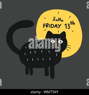 Freitag, 13 schwarze Katze und Vollmond cartoon Vektor-illustration doodle Stil Stock Vektor