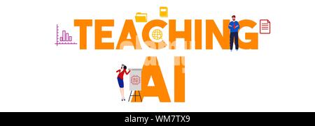 Lehre AI Künstliche Intelligenz Bildung Daten Technologie und Machine Learning Konzept. Stock Vektor