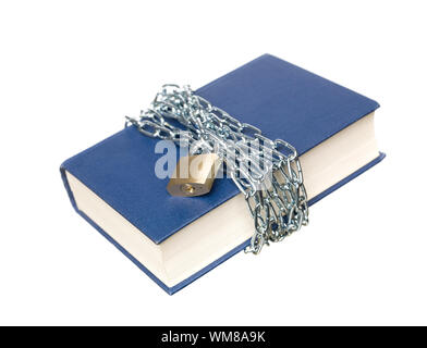 Buch mit einer Kette und einem Schloss aufgewickelt um es Stockfoto
