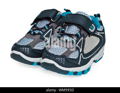 Ein paar blaue Babyschuhe isoliert auf weißem Hintergrund Stockfoto