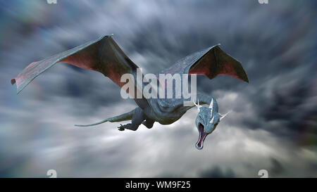 Drachen, riesen Märchen Kreatur durch die Wolken fliegen Stockfoto