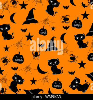 Happy Halloween Hintergrund Vector Illustration, Schnitt mit Zeichentrickfiguren ￼eingestellt Stockfoto