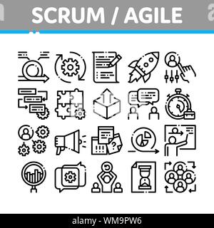 Scrum Agile Sammlung Elemente Vector Icons einstellen Stock Vektor