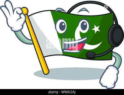 Mit Kopfhörer Flagge Pakistan isoliert in der Karikatur Stock Vektor