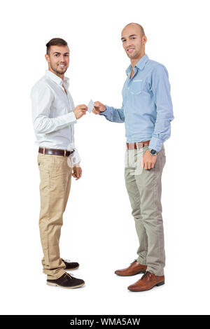Zwei business Mann und Business Card isoliert Stockfoto
