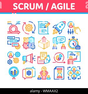 Scrum Agile Sammlung Elemente Vector Icons einstellen Stock Vektor