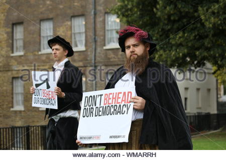 Westminster, London, Großbritannien. 07 Sep, 2017. Ein Protest gegen die Pläne der Regierung für die EU Rückzug Rechnung. Stockfoto