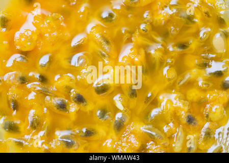 Passion Fruit Juice Nahaufnahme Textur für Hintergrund/Passion Fruit Smoothie Stockfoto