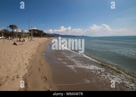 Der Strand von Marina di Alberese, eine der wildesten Strände der toskanischen Küste, in der Uccellina Park, Italien. Stockfoto