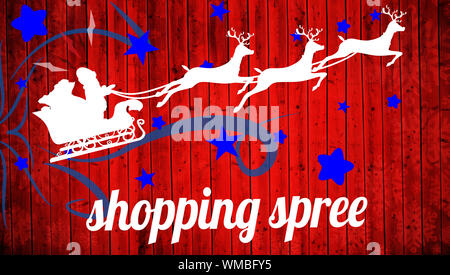 Silhouette der Weihnachtsmann und Rentier gegen rote Holzbohlen Hintergrund Stockfoto