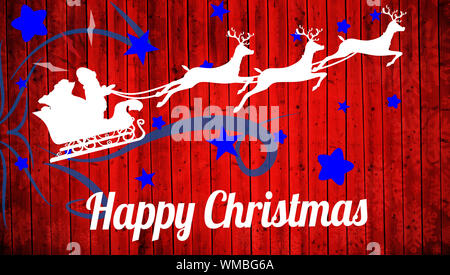 Silhouette der Weihnachtsmann und Rentier gegen rote Holzbohlen Hintergrund Stockfoto