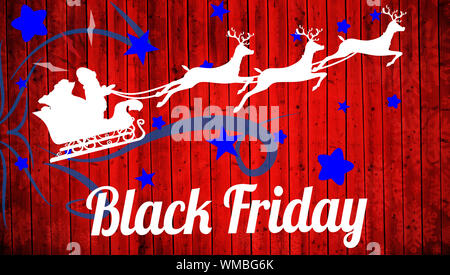 Silhouette der Weihnachtsmann und Rentier gegen rote Holzbohlen Hintergrund Stockfoto