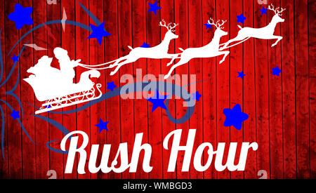 Silhouette der Weihnachtsmann und Rentier gegen rote Holzbohlen Hintergrund Stockfoto