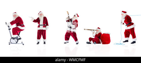 Das zusammengesetzte Bild verschiedener Weihnachtsmänner auf weißem Hintergrund Stockfoto