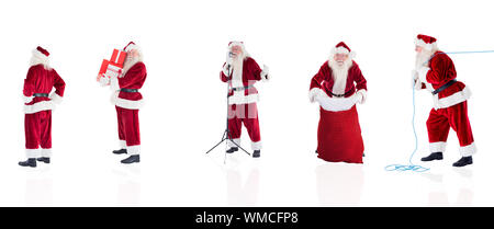Das zusammengesetzte Bild verschiedener Weihnachtsmänner auf weißem Hintergrund Stockfoto