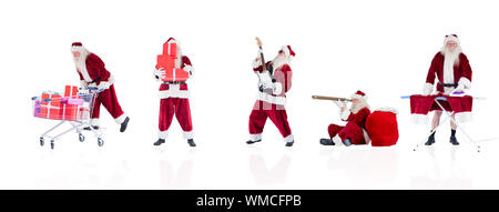 Das zusammengesetzte Bild verschiedener Weihnachtsmänner auf weißem Hintergrund Stockfoto