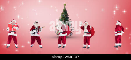 Das zusammengesetzte Bild verschiedener Weihnachtsmänner gegen rote Vignette Stockfoto