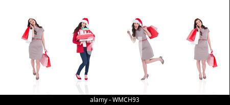 Das zusammengesetzte Bild von verschiedenen eleganten brunettes auf weißem Hintergrund Stockfoto