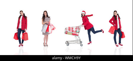 Das zusammengesetzte Bild von verschiedenen eleganten brunettes auf weißem Hintergrund Stockfoto